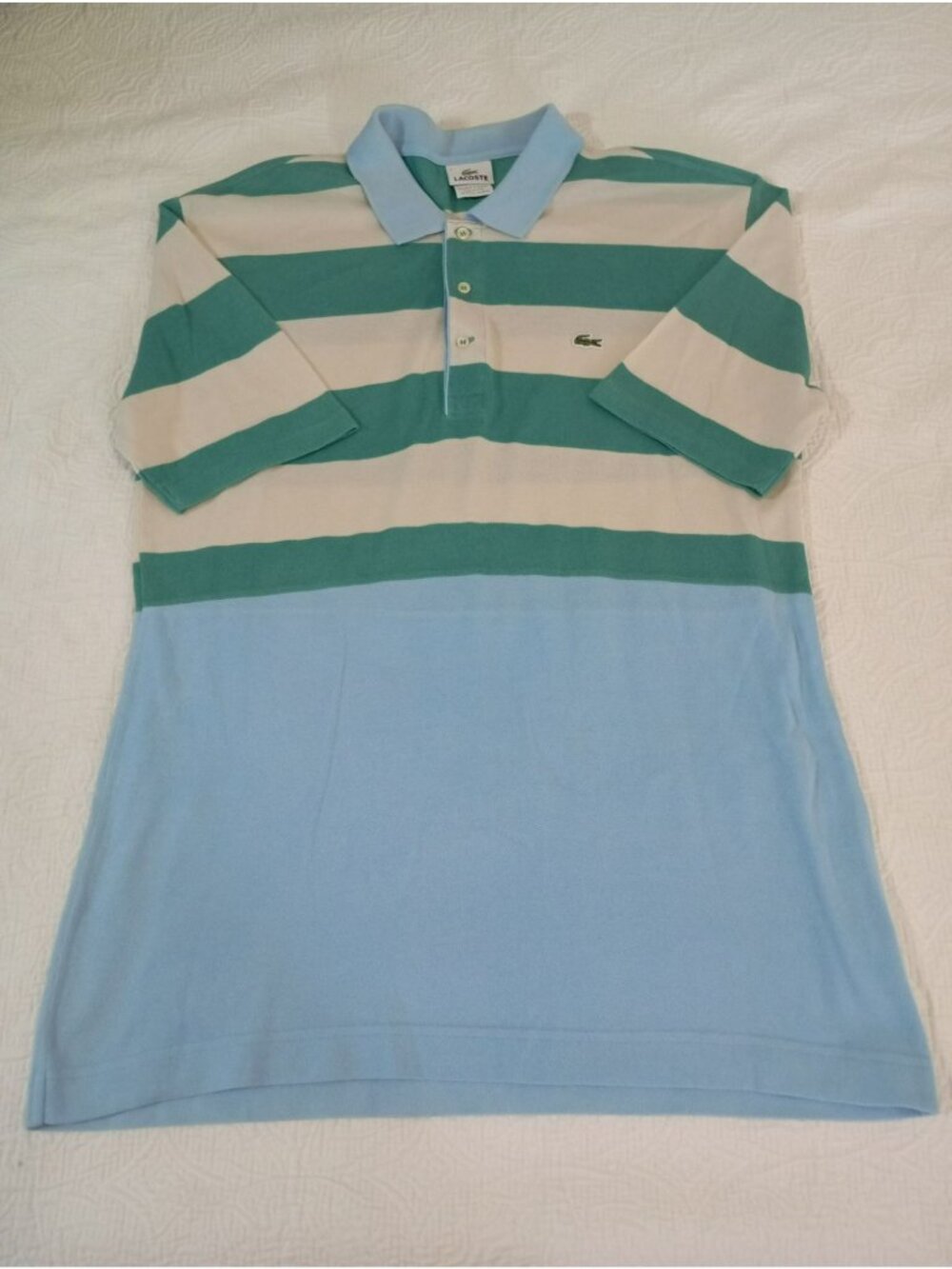 Lacoste Mens Striped Polo Shirt Blue & Green Size L